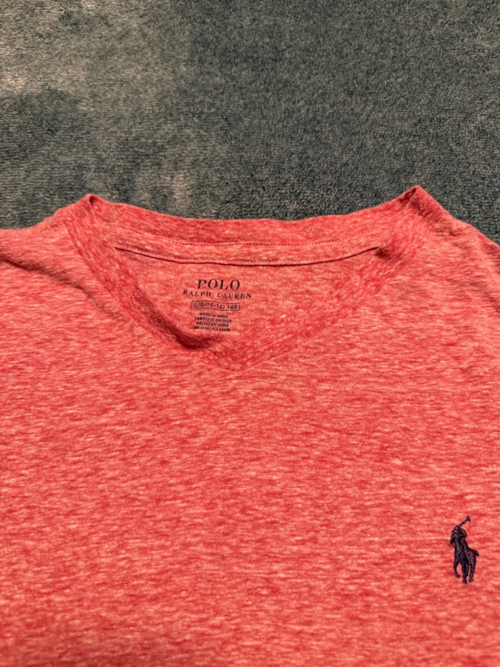 Polo by Ralph Lauren Boy's Heathered Red V-Neck Tee Size Large - Picture 3 of 6